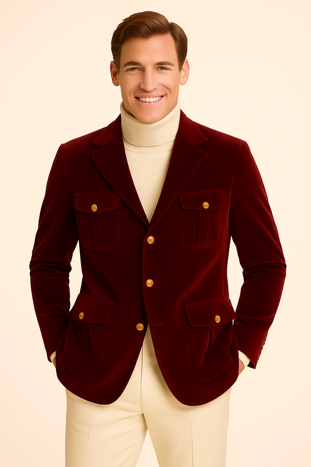 Inserch BL-569 Velvet Military Jacket Burgundy