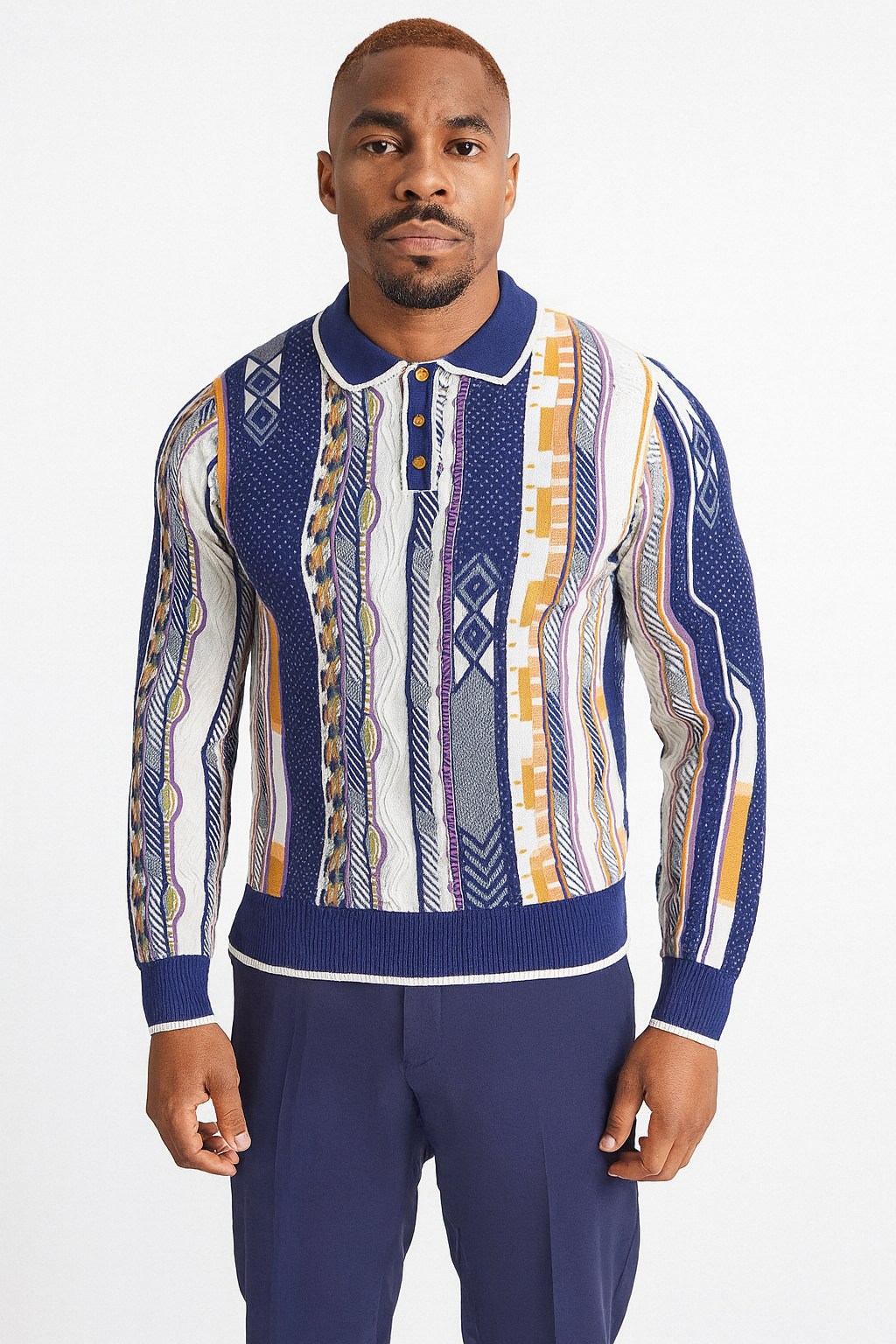 Prestige SW- 670 3 Button Polo Sweater Navy