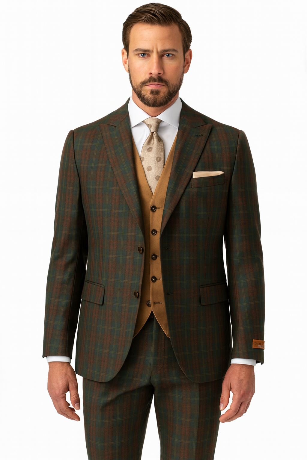 Steve Harvey 225814SHS 3pcs Suit Green/Rust/Tan