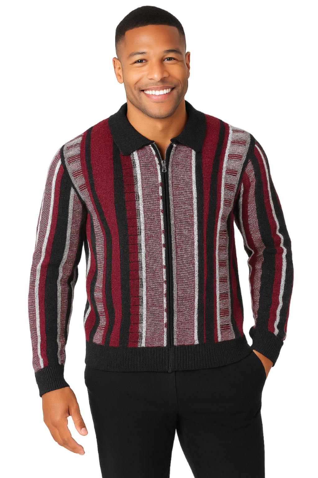 Prestige CH-250 Full Zip Jaccard Sweater Black