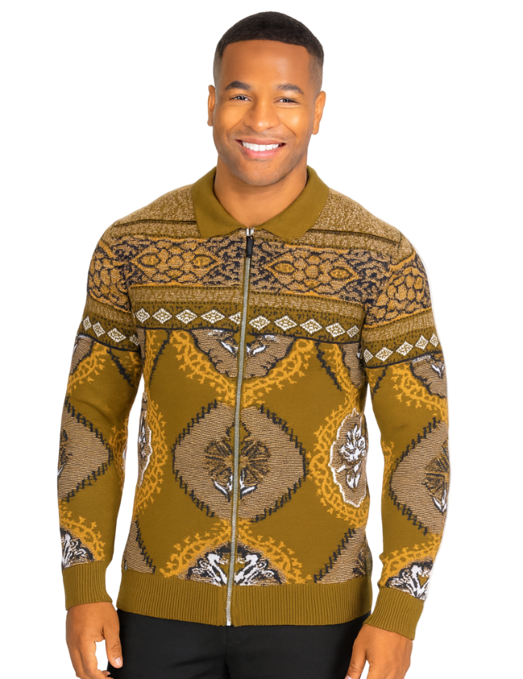 Prestige SW- 655 Full Zip Jaccard Sweater  Avocado