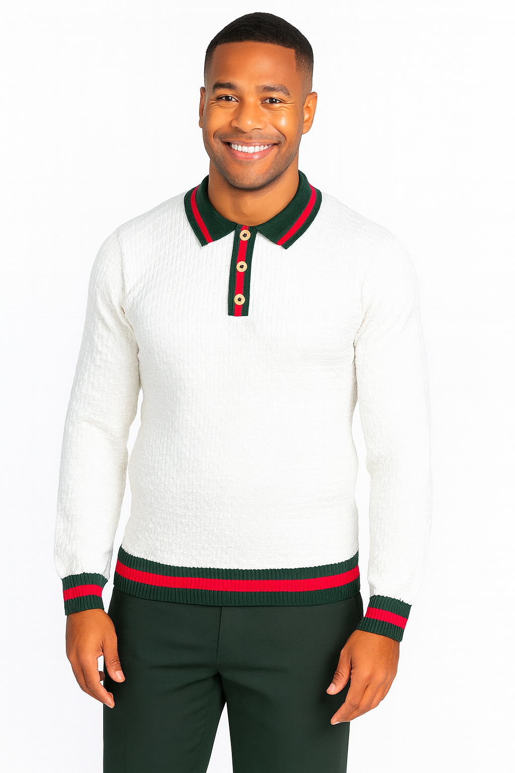 Prestige SW- 674 3 Button Polo Sweater White