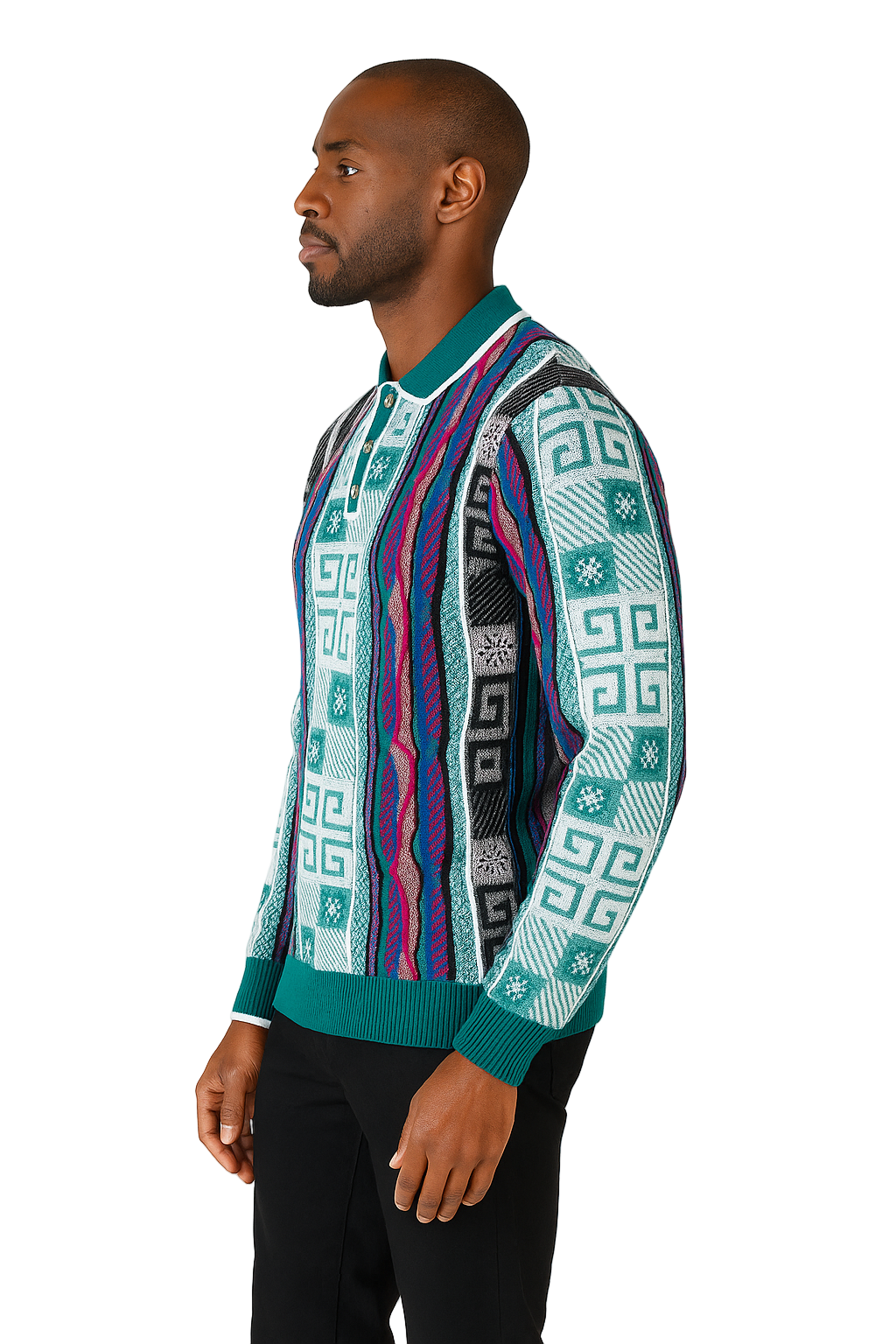 Prestige SW- 689 3-Button Jacquard Sweater Green