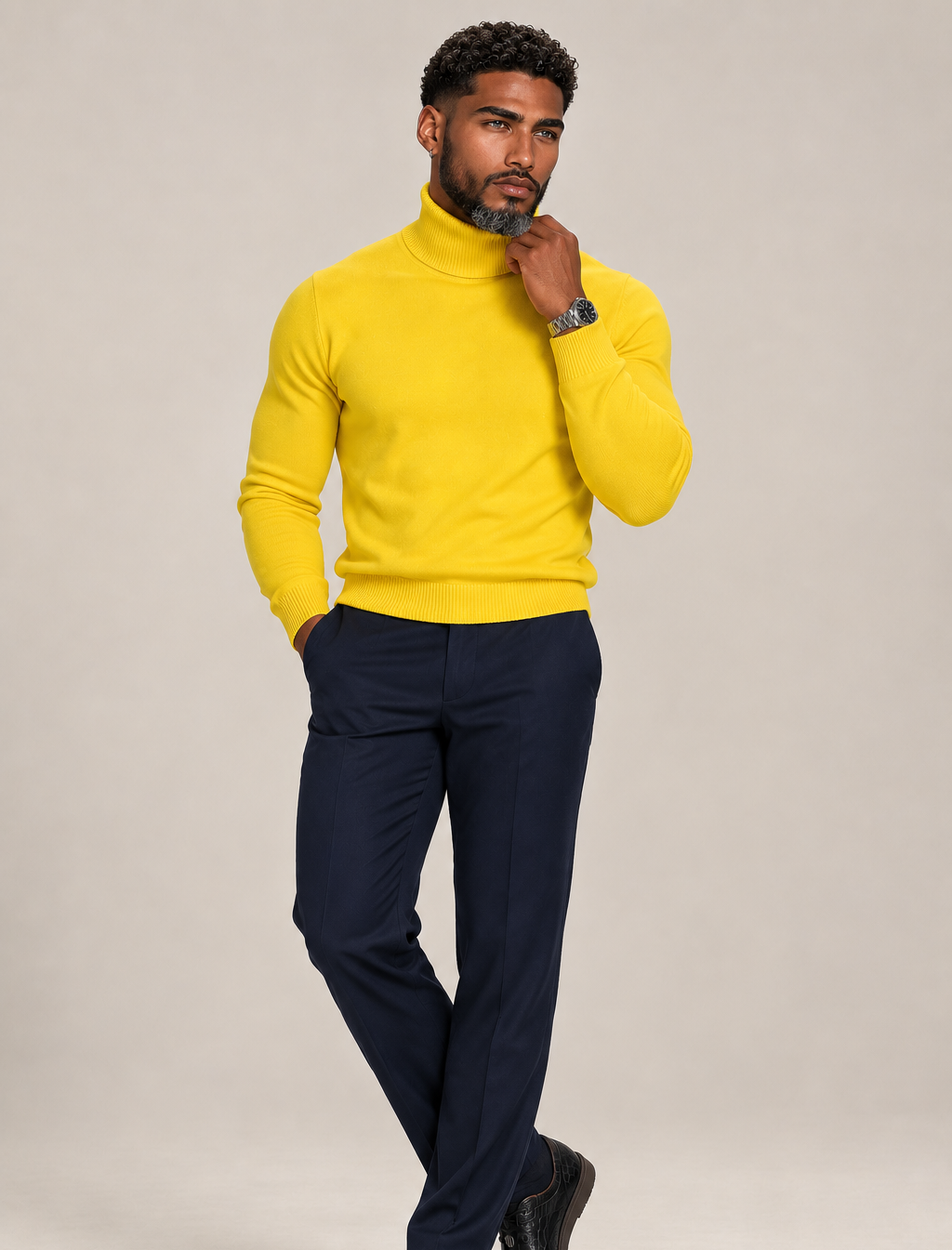 Lavane' 501T Slim Fit Turtleneck Pullover Yellow