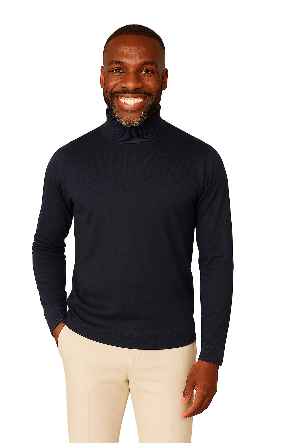Bassiri 632 Knit Long Sleeve High Mock Neck  Navy