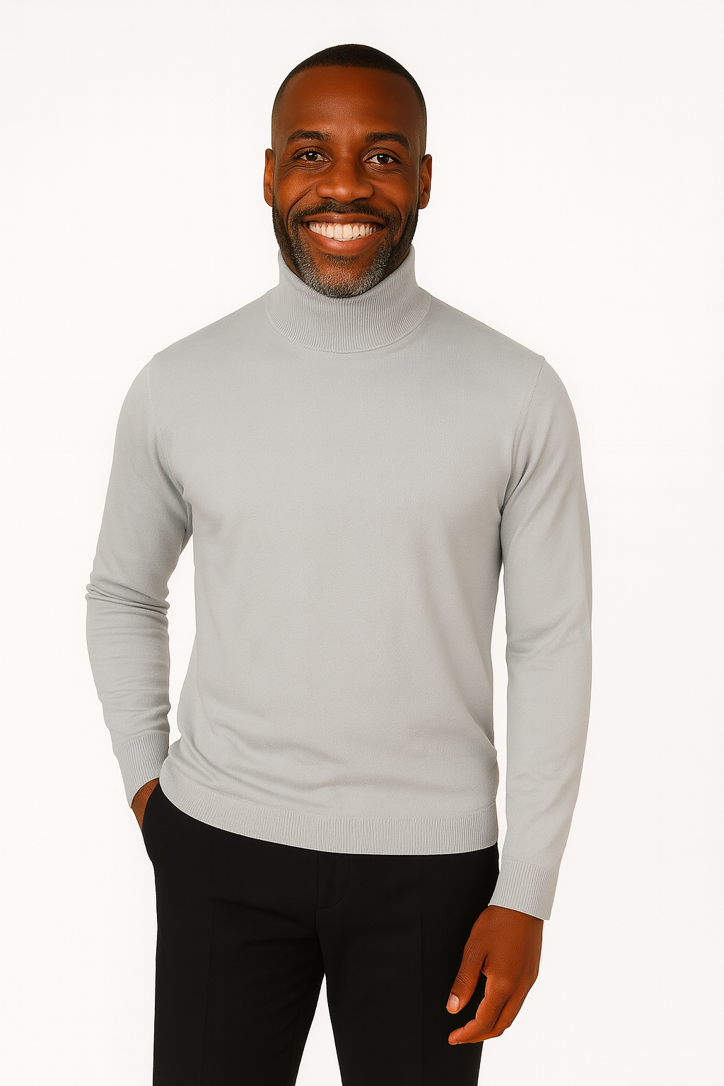 Lavane' 501M L/S Slim Fit Mock Neck Light Gray