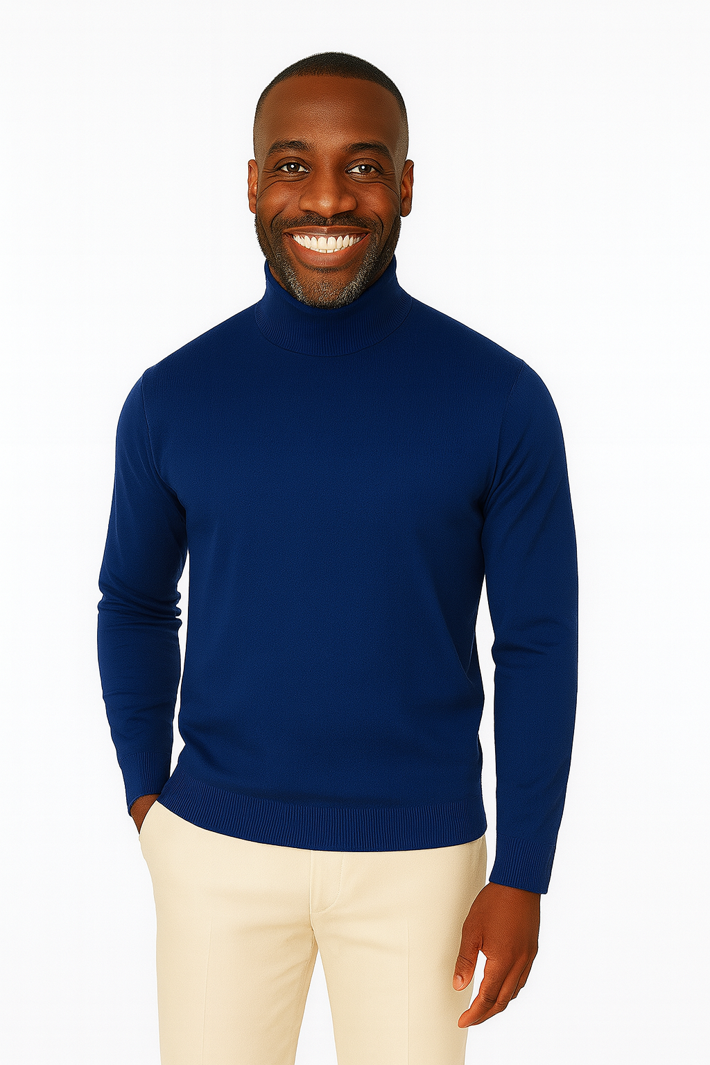 Lavane' 501M L/S Slim Fit Mock Neck Cobalt Blue