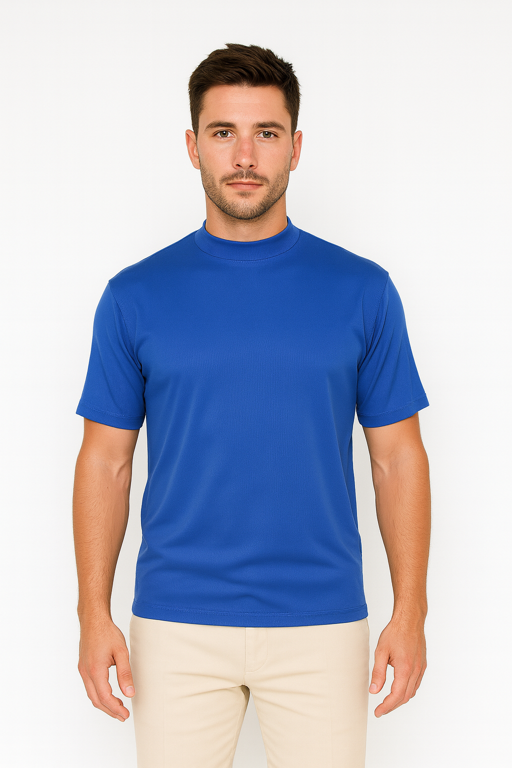 Log-In By Bassiri 218 knit Short Sleeve Mock Neck Royal