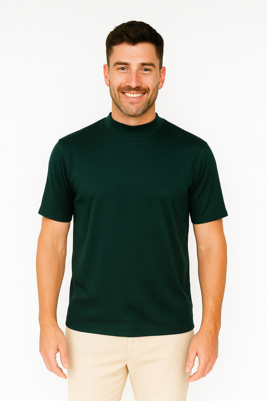 Log-In By Bassiri 218 knit Short Sleeve Mock Neck Emerald