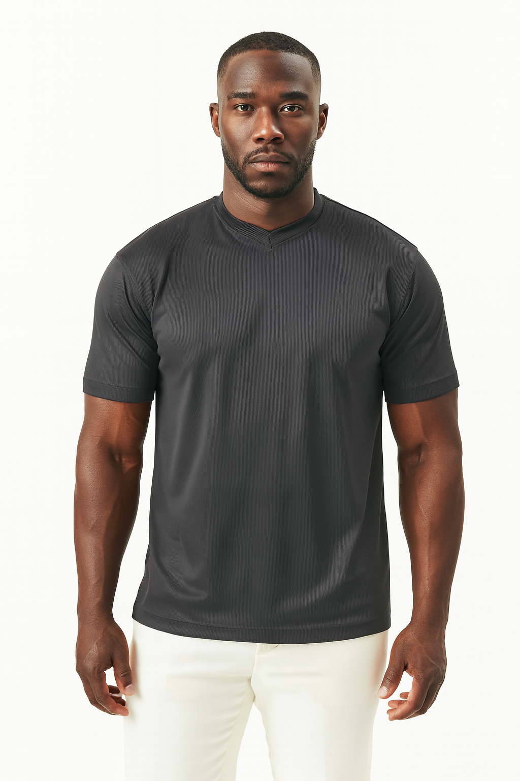 Log-In By Bassiri 218 knit Short Sleeve Mock Neck Charcoal
