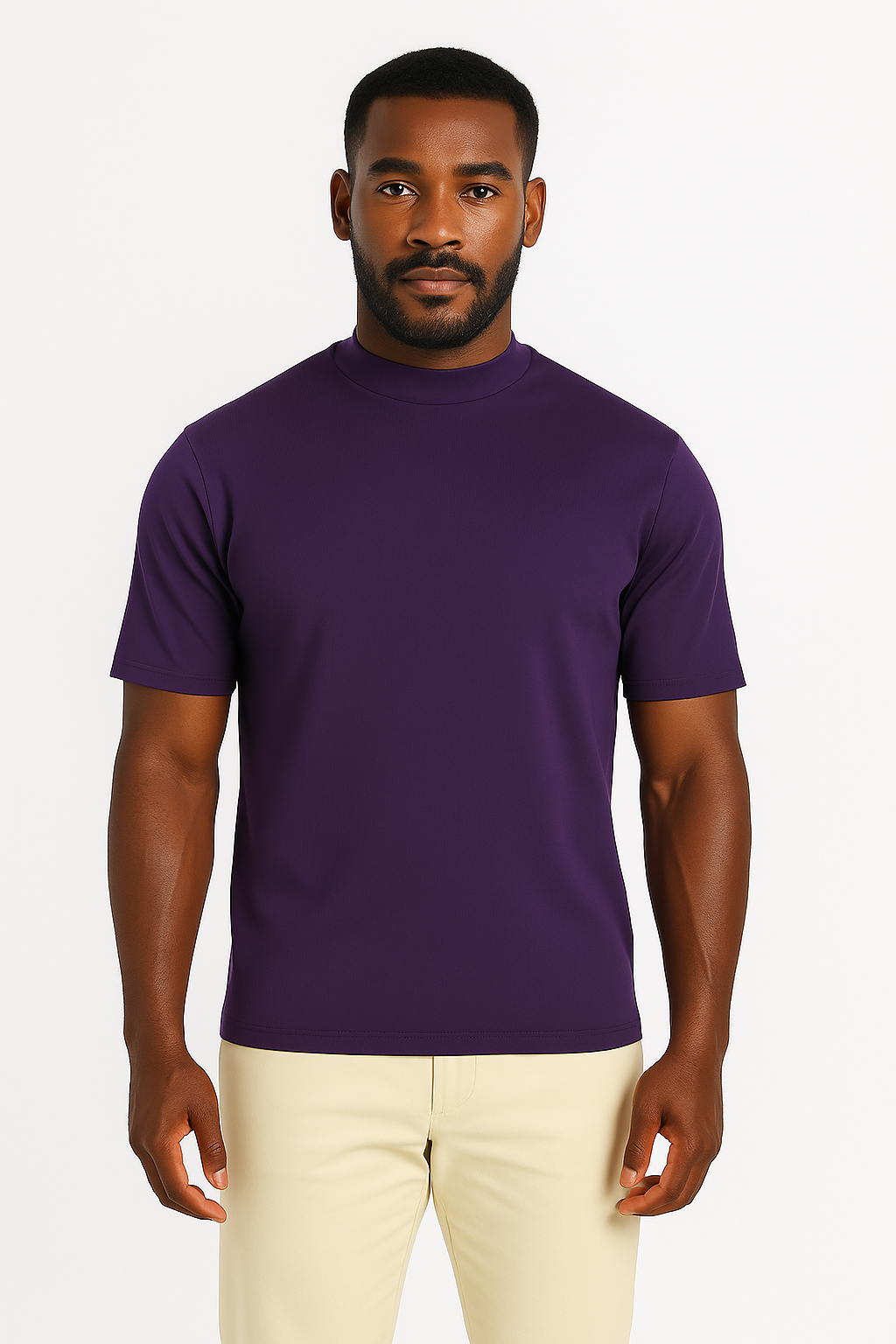 Log-In By Bassiri 218 knit Short Sleeve Mock Neck Purple