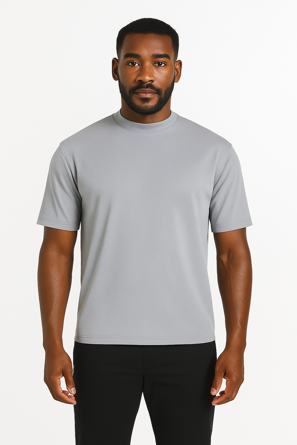 Log-In By Bassiri 218 knit Short Sleeve Mock Neck Grey