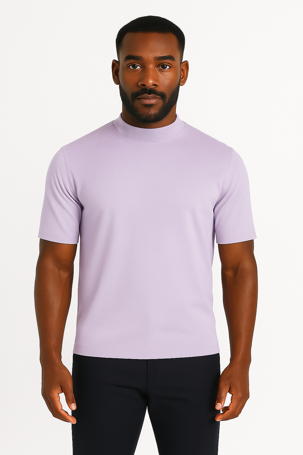 Log-In By Bassiri 218 knit Short Sleeve Mock Neck Lilac