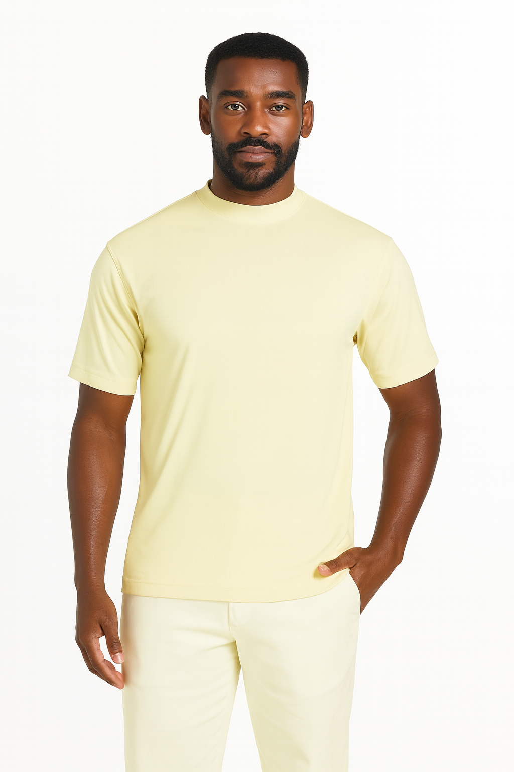 Log-In By Bassiri 218 knit Short Sleeve Mock Neck Butter