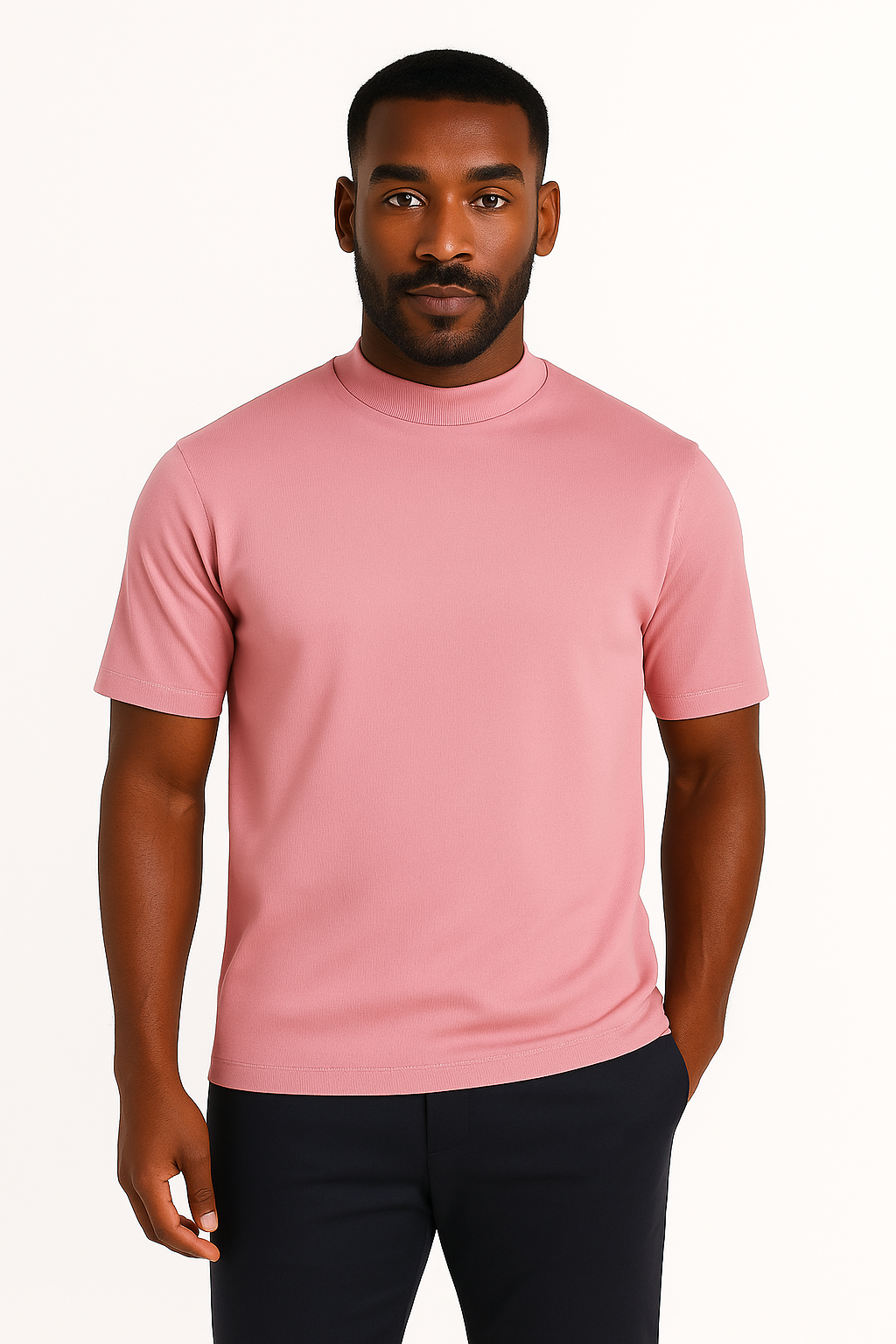 Log-In By Bassiri 218 knit Short Sleeve Mock Neck Pink