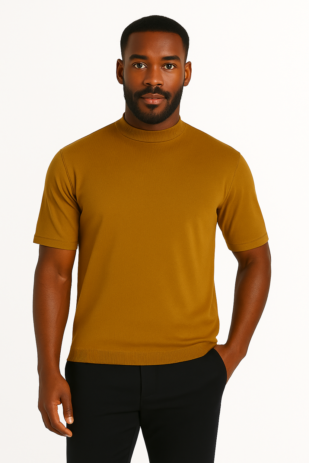 Log-In By Bassiri 218 knit Short Sleeve Mock Neck Gold
