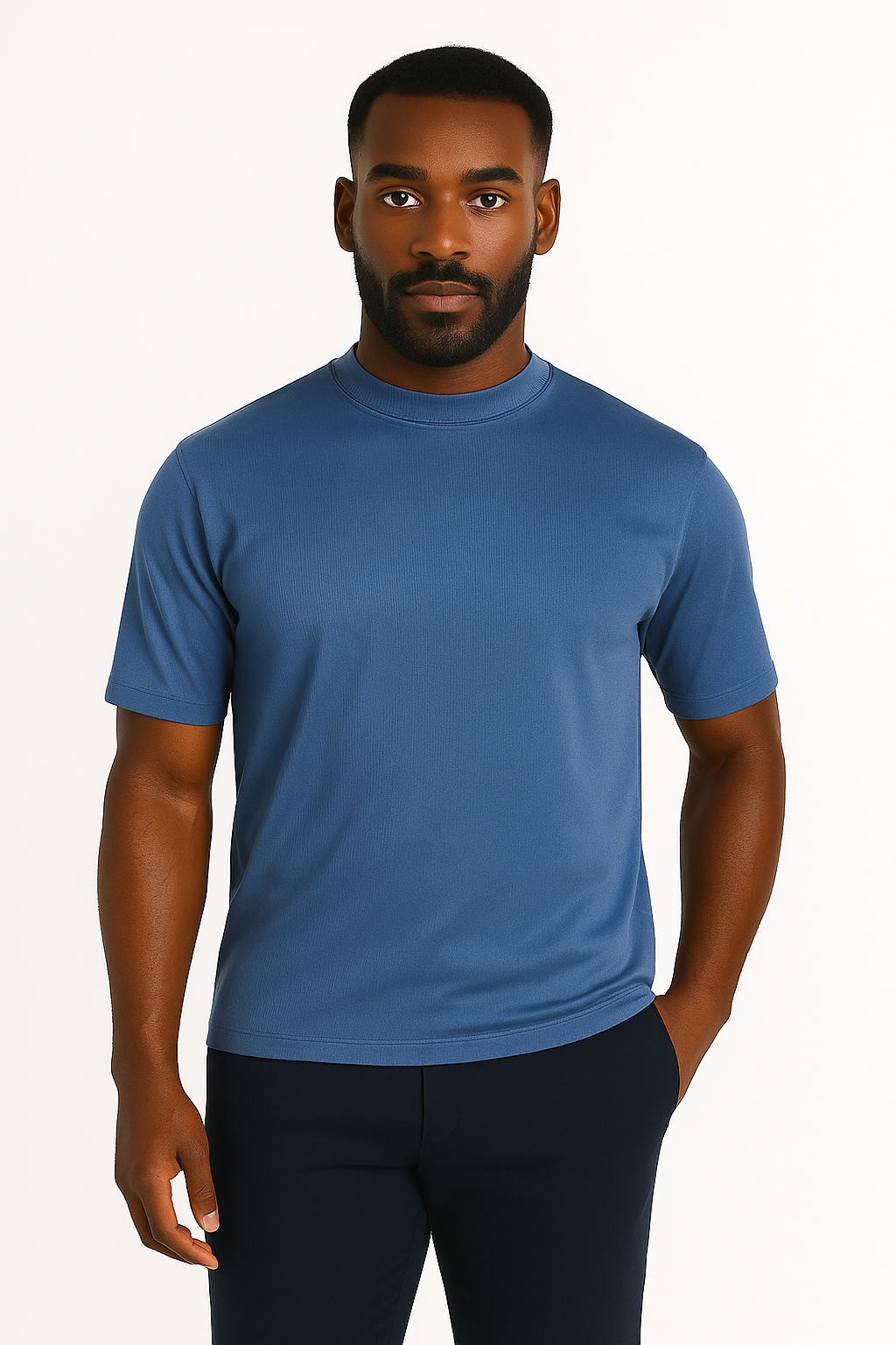 Log-In By Bassiri 218 knit Short Sleeve Mock Neck Blue