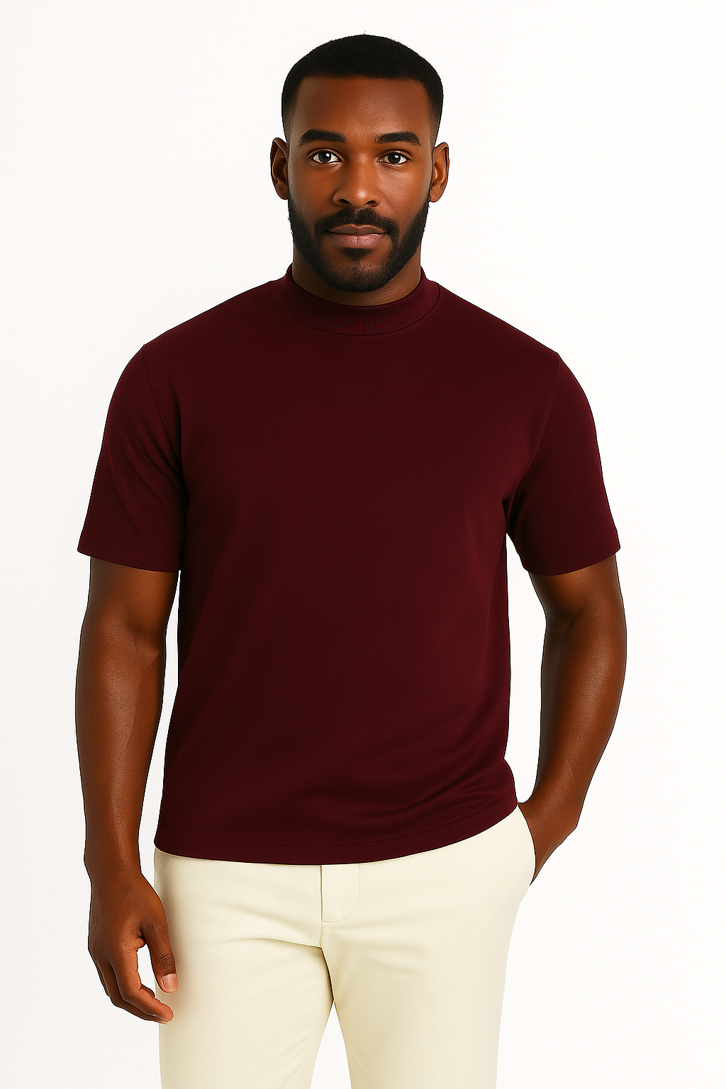Log-In By Bassiri 218 knit Short Sleeve Mock Neck Plum