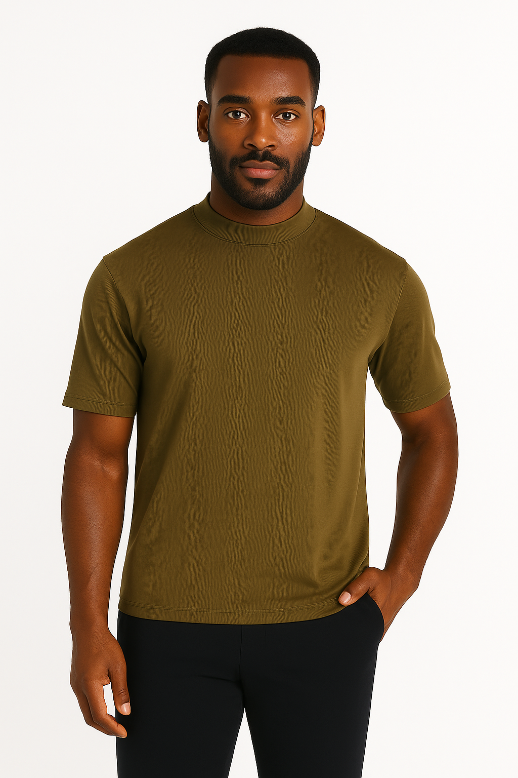 Log-In By Bassiri 218 knit Short Sleeve Mock Neck Cappiccino