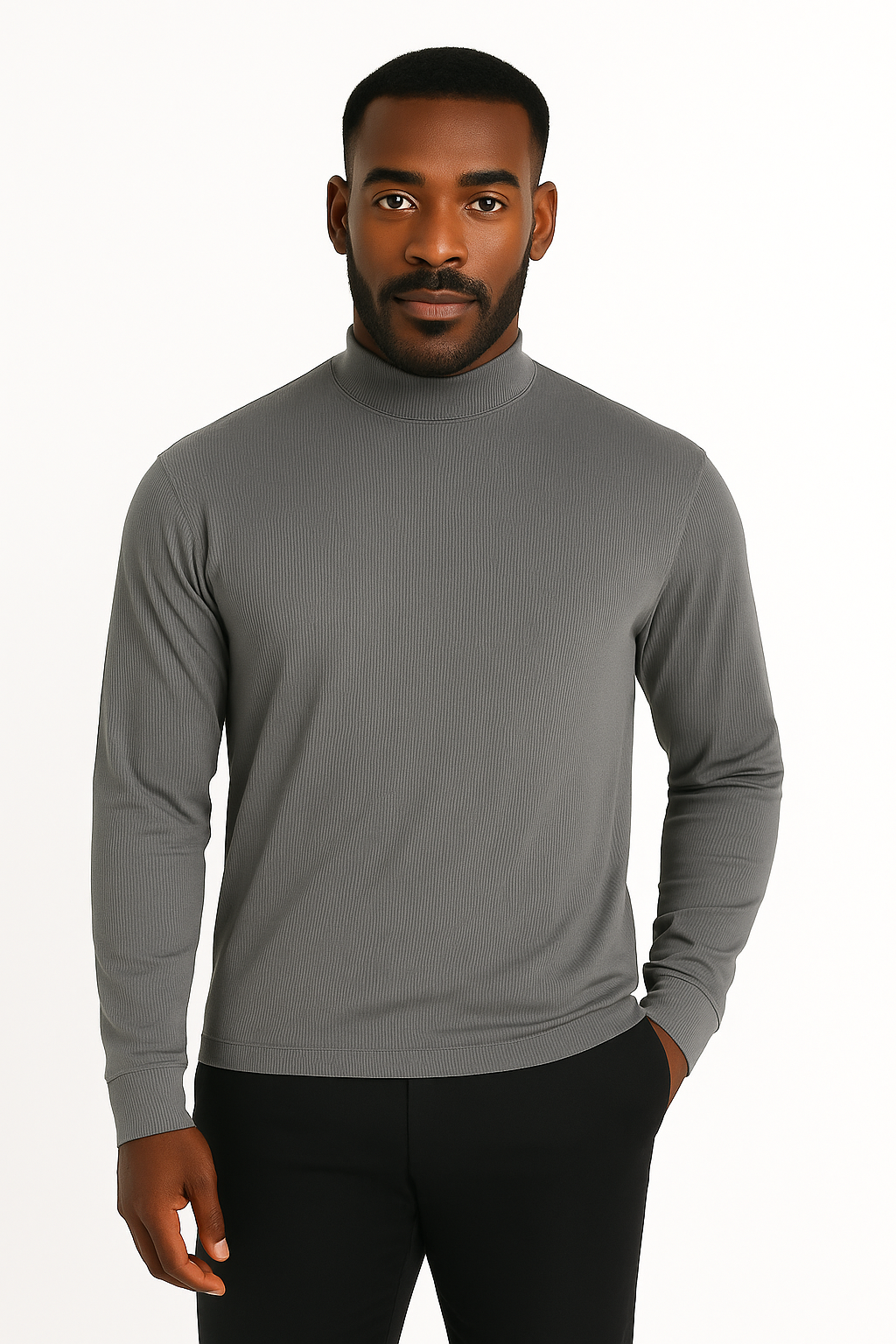 Bassiri 632Knit Long Sleeve High Mock Neck Grey