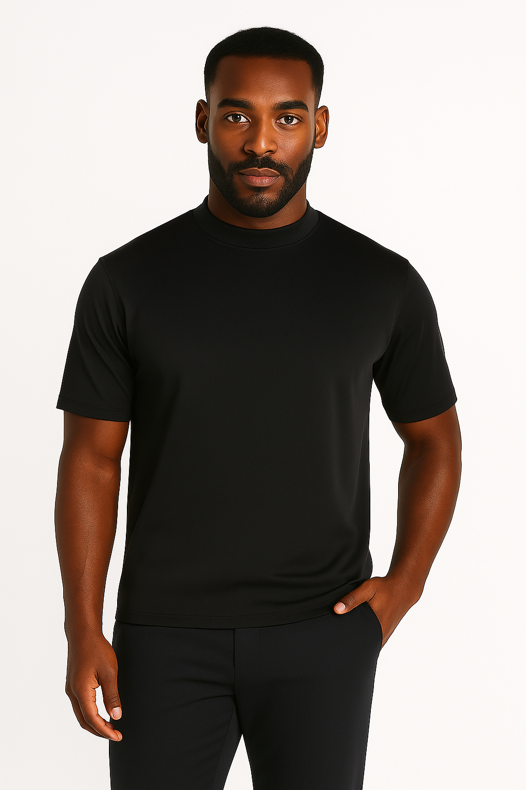 Log-In By Bassiri 218 knit Short Sleeve Mock Neck Black
