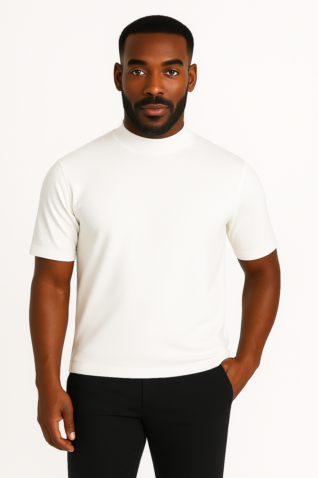 Log-In By Bassiri 218 knit Short Sleeve Mock Neck White