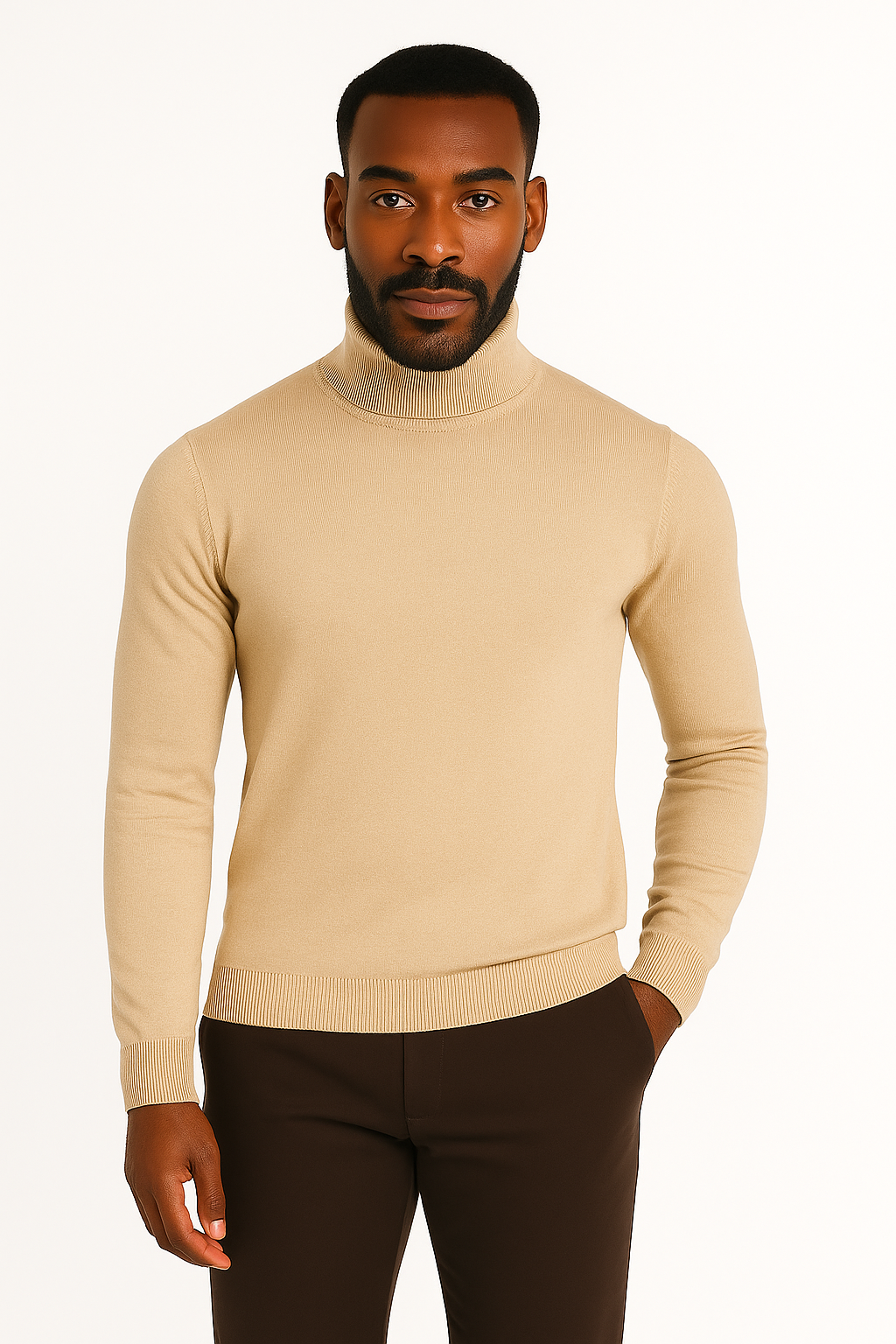 Lavane' 501T Slim Fit Turtleneck Pullover Sand