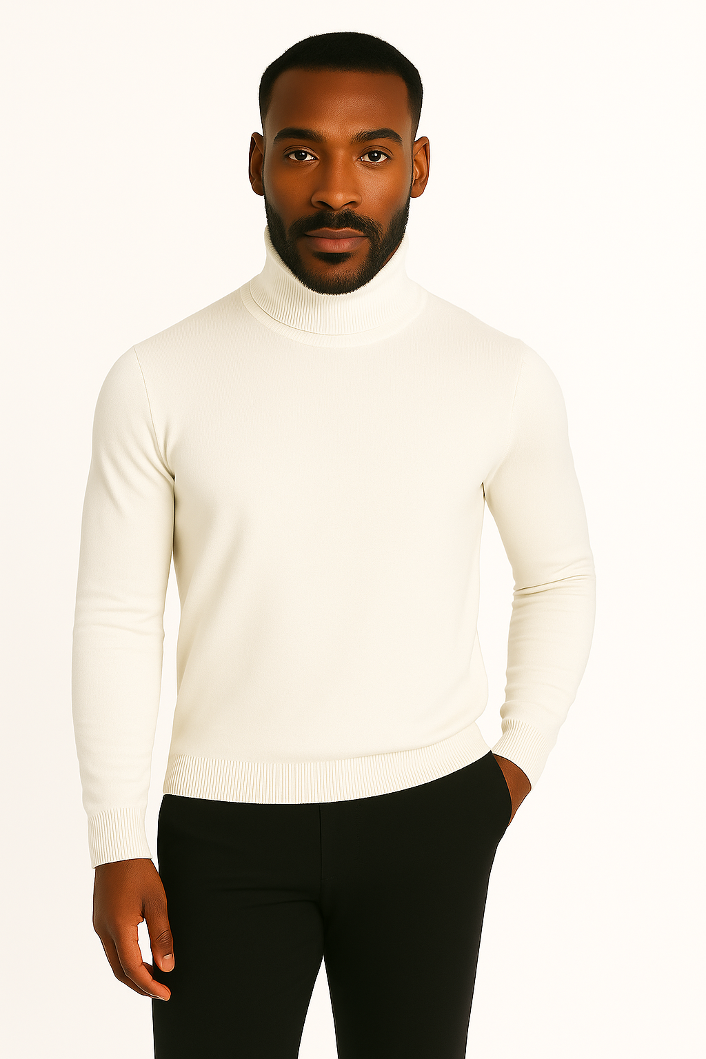 Lavane' 501T Slim Fit Turtleneck Pullover Cream