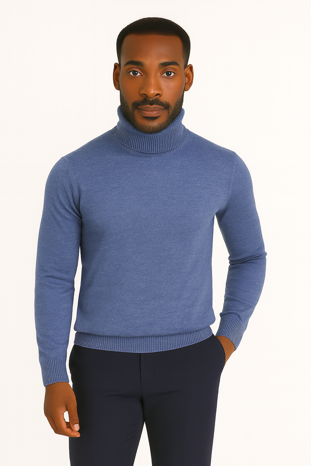 Lavane' 501T Turtleneck Pullover Slim Fit Heather Blue