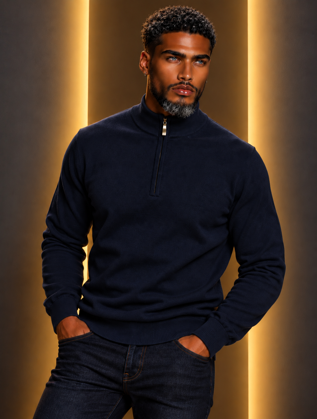 Lavane' 501-Z 1/4 Zip Mock Neck Sweater Navy