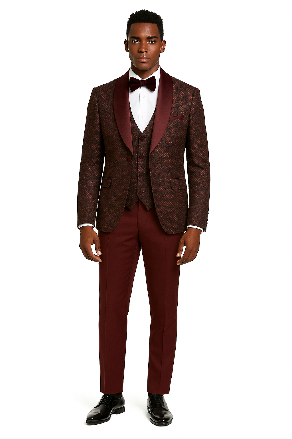 Rossi Man RM1473 Smoking Tux Burgundy/Gold Polka Dot