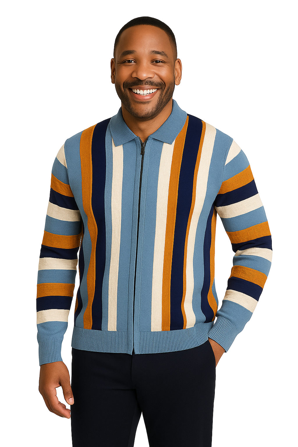 Prestige SW-693 Full Zip Strip Sweater Denim