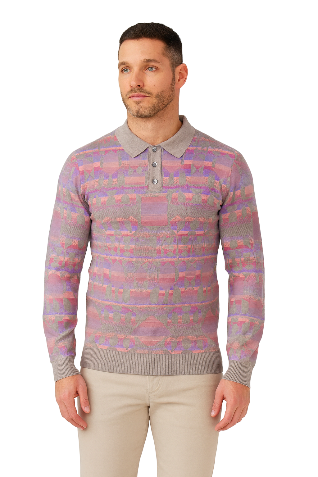 Prestige SW- 659 3 Button Polo Sweater Stone