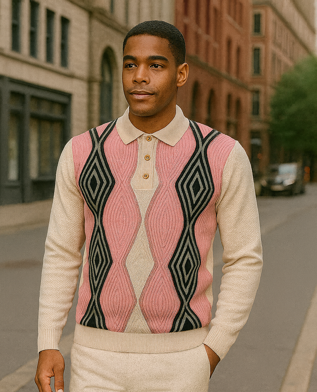 Prestige SW- 677 3 Button Polo Sweater Cream