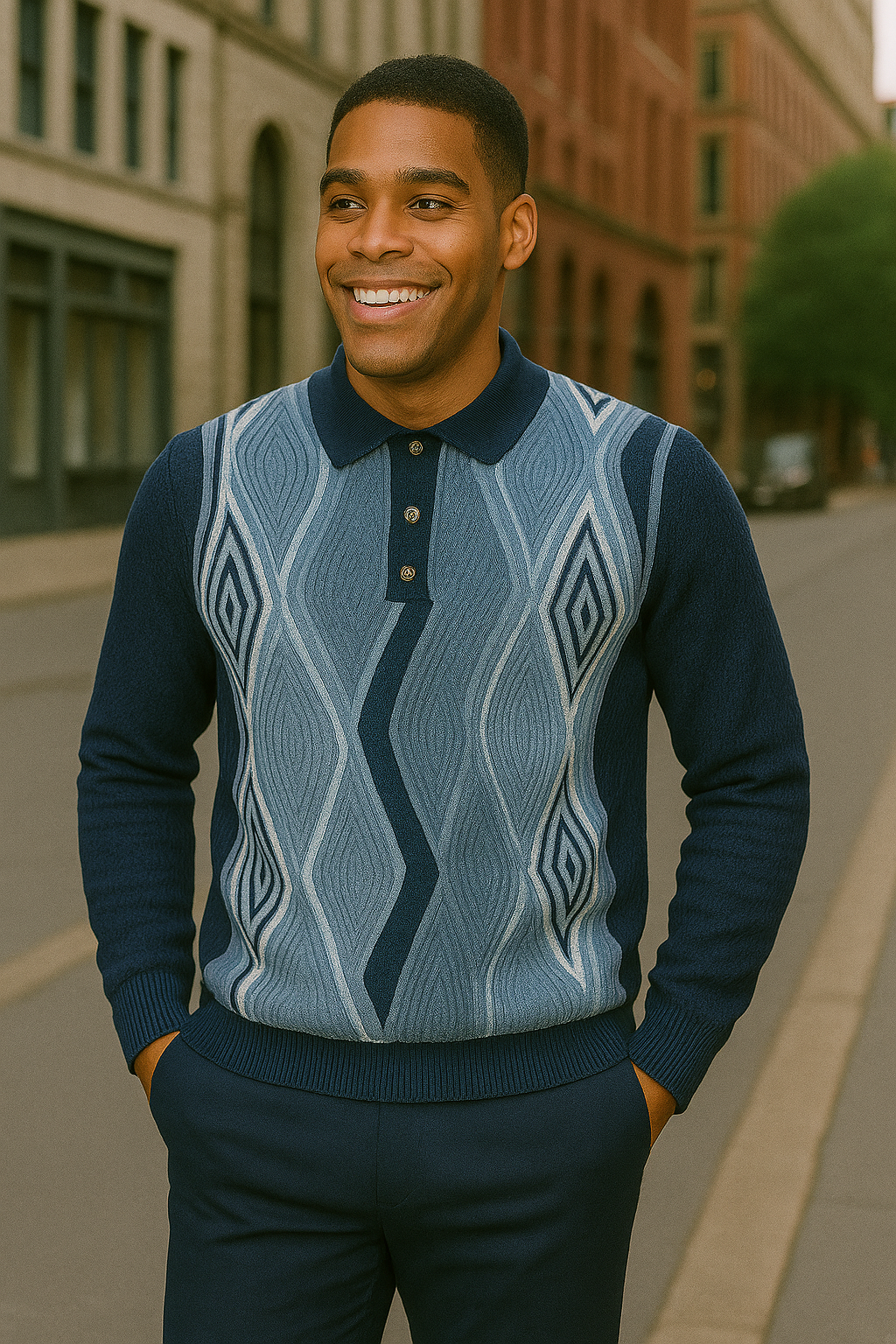 Prestige SW- 677 3 Button Polo Sweater NAVY