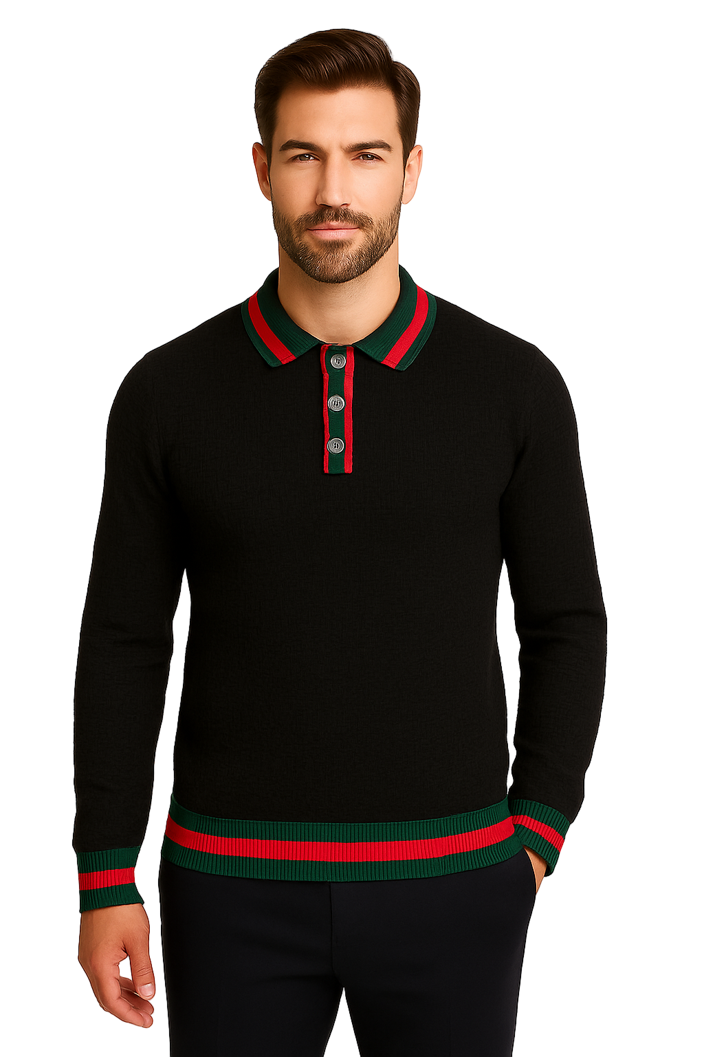 Prestige SW- 674 3 Button Polo Sweater Black