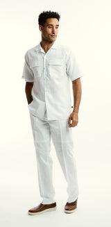 Stacy Adams 3510 Short Sleeve Linen Set White