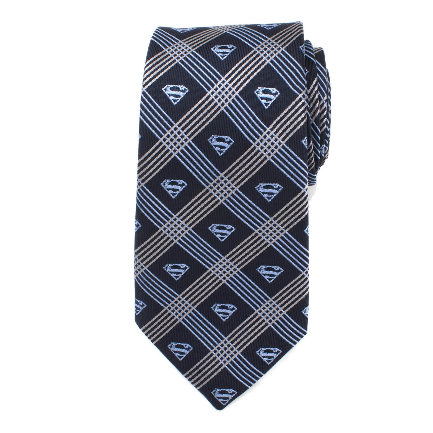 DC Superman Shield Navy Plaid Mens Tie