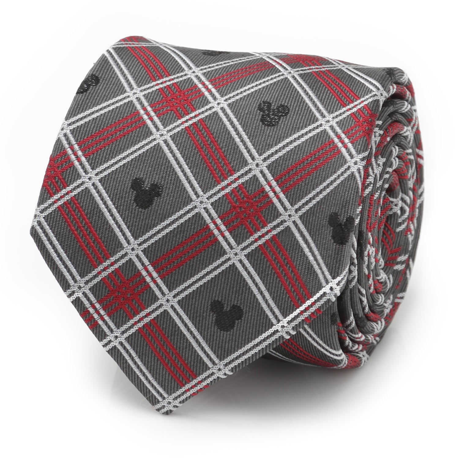 Disney Mickey Mouse Holiday Gray Plaid Silk Men's Tie