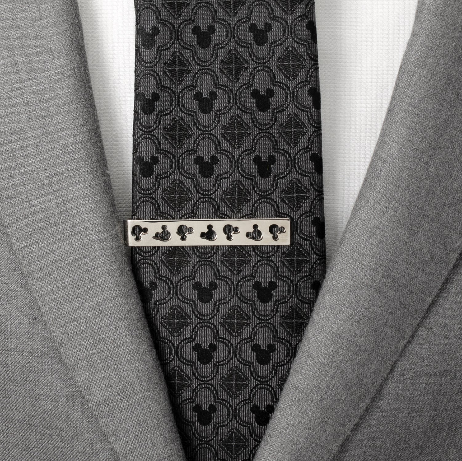 Disney Mickey Mouse Silhouette Cutout Silver Tie Bar