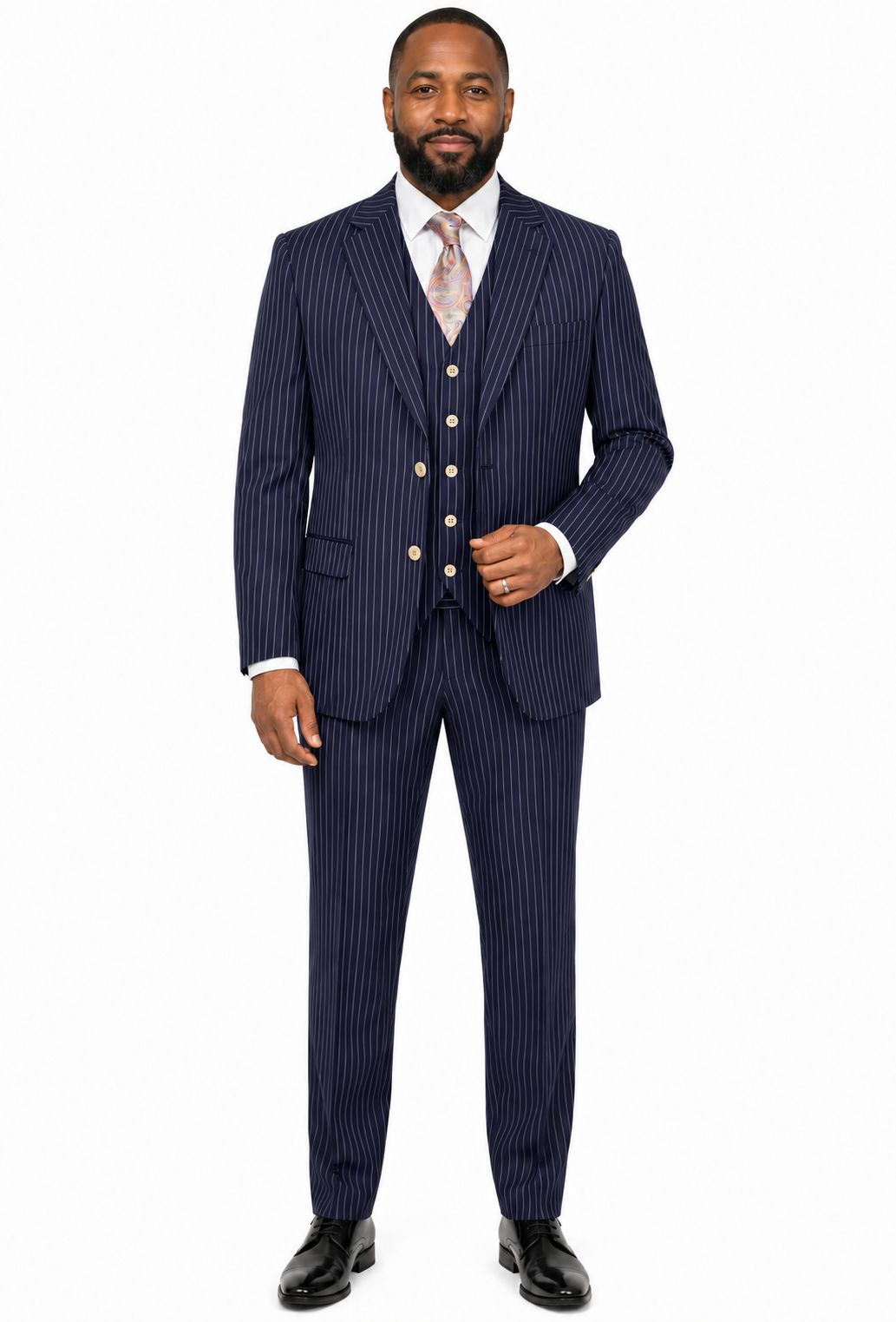 Vitali M3178 3 Piece Pinstripe Suits Navy