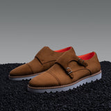 Tayno The Freshman Double Monk Strap Suede Sneaker Camel