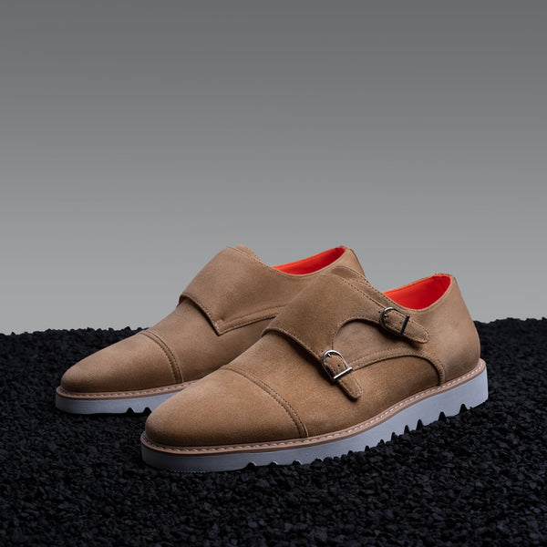 Tayno The Freshman Double Monk Strap Suede Sneaker Sand