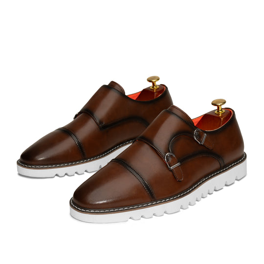 Tayno The Freshman Double Monk Strap Leather Sneaker Coffe