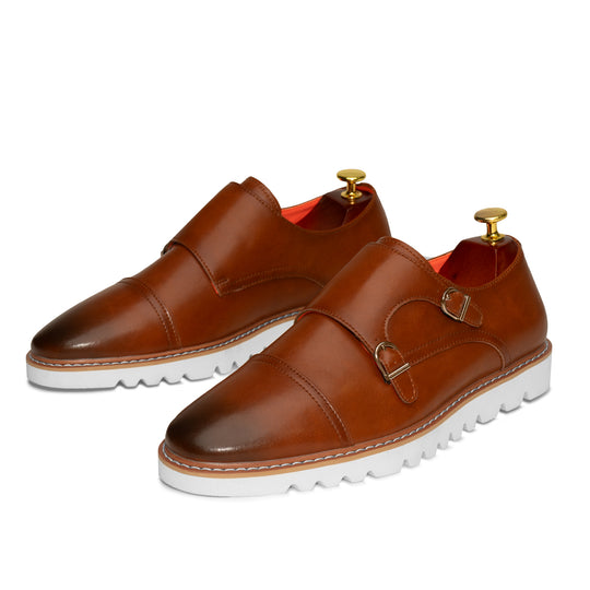 Tayno The Freshman Double Monk Strap Leather Sneaker Cognac