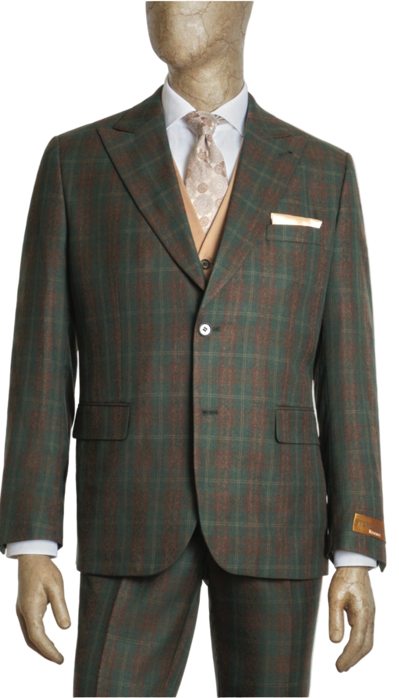 Steve Harvey 225814SHS 3pcs Suit Green/Rust/Tan