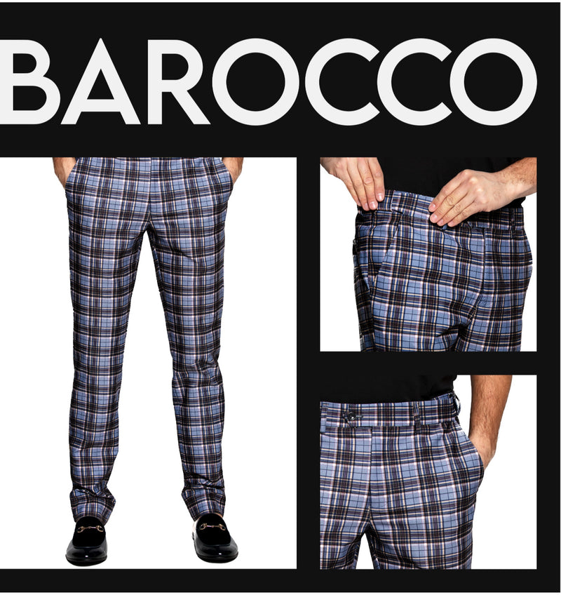 Barocco PP106 Plaid Slim Fit Pants Blue