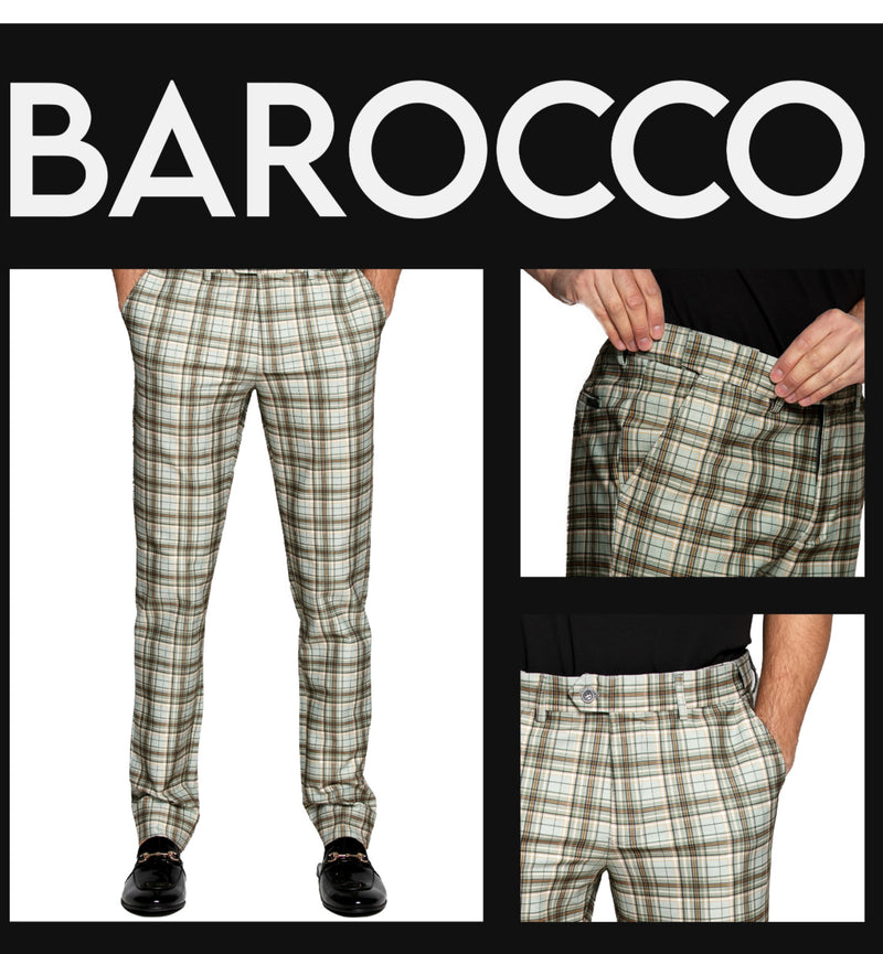 Barocco PP106 Plaid Slim Fit Pants Green