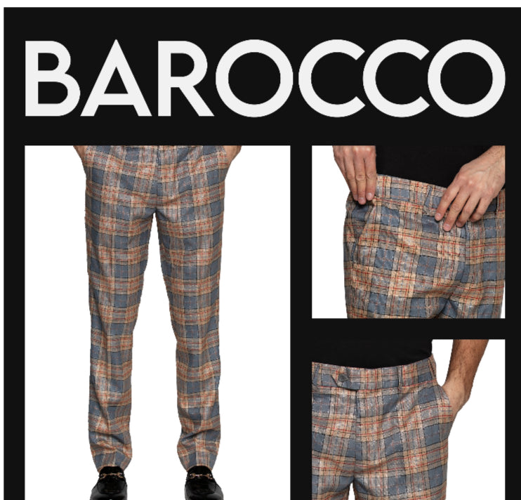 Barocco PP103 Plaid Slim Fit Pants Camel