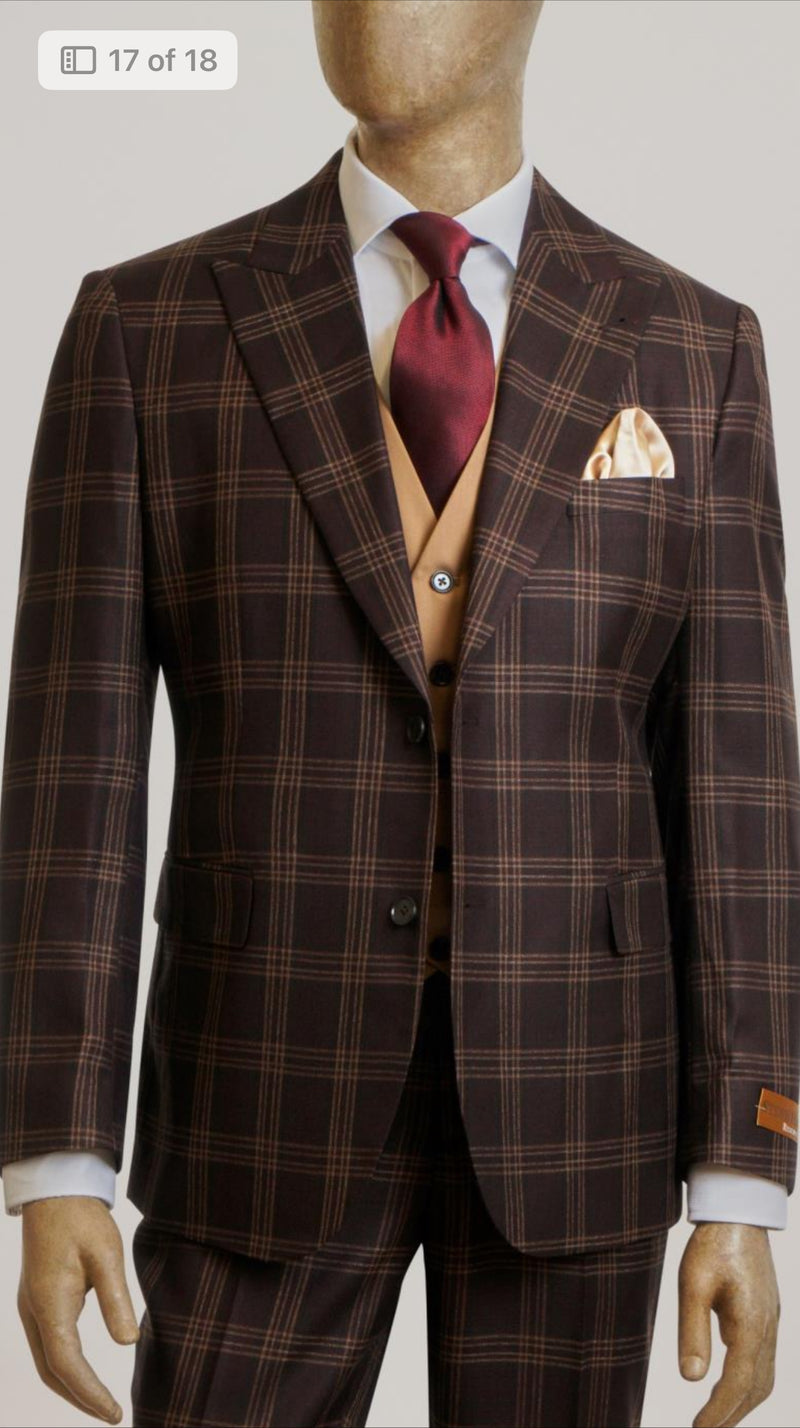 Steve Harvey 224011SHS 3 Pieces Suits Brown/Tan